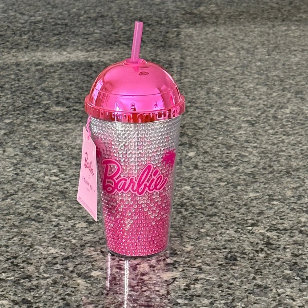 NWT- Barbie x Skinnydip 16oz pink/silver rhinestone tumbler w/ straw & dome lid - Picture 1 of 5